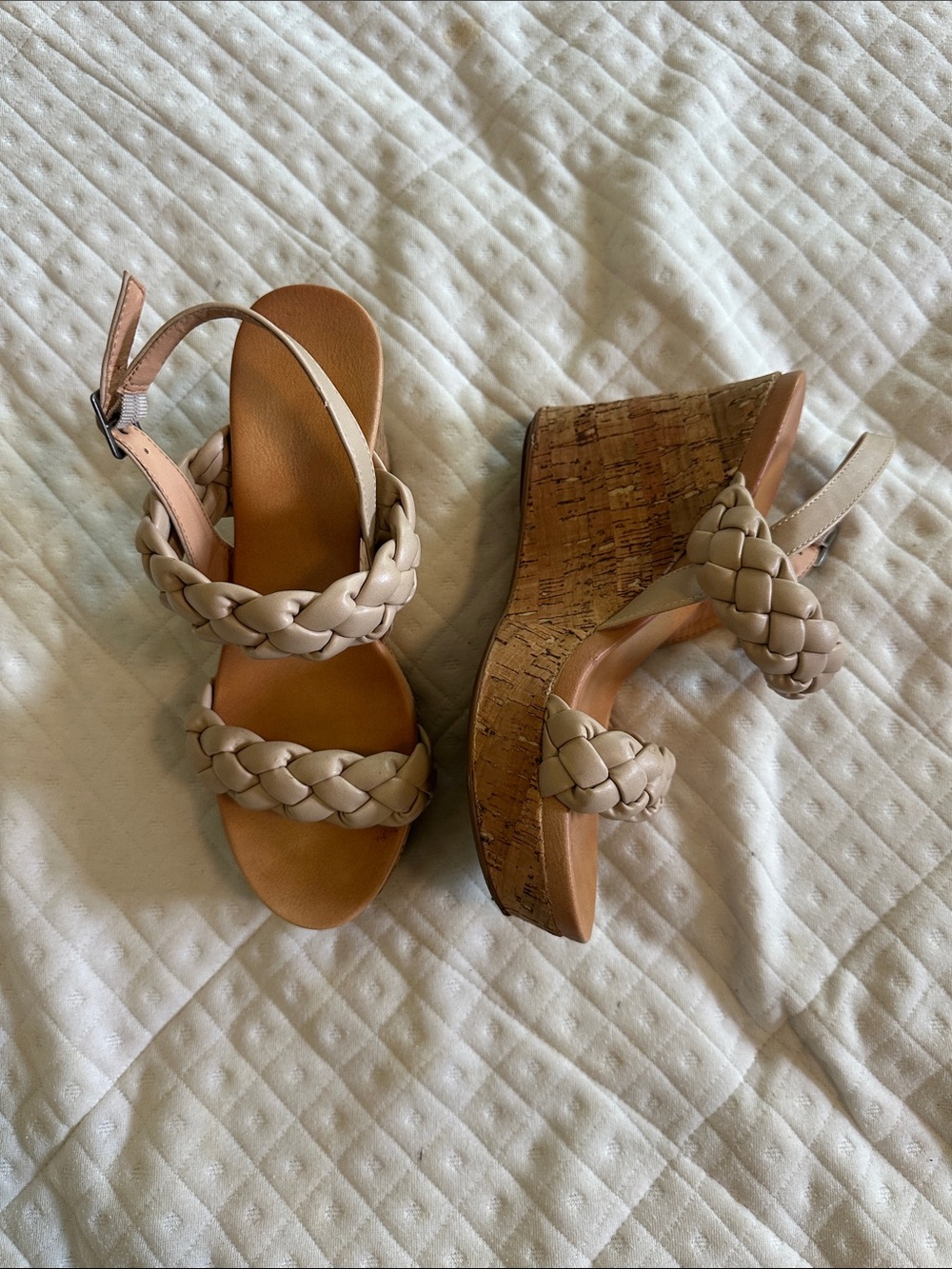 Altar'd State Blush-Tan Braided Cork Wedge Sandals